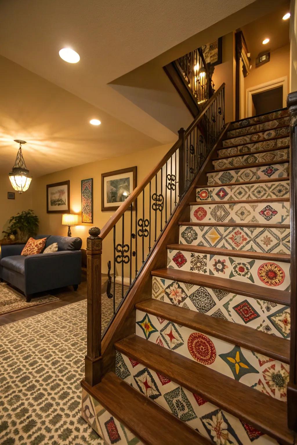 Patterned railings add a playful touch to your staircase.
