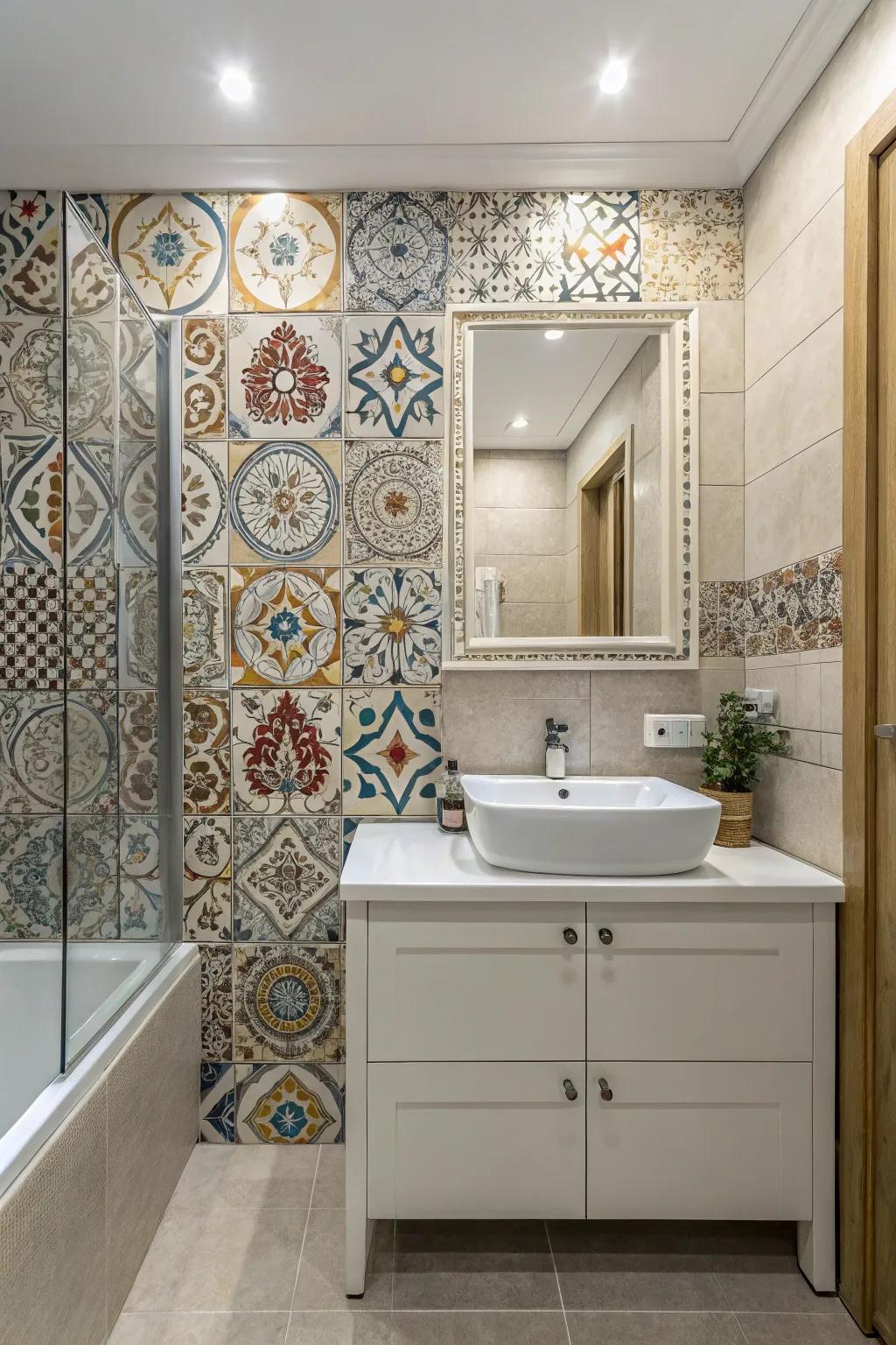 Creative tiles transform walls into captivating showpieces.