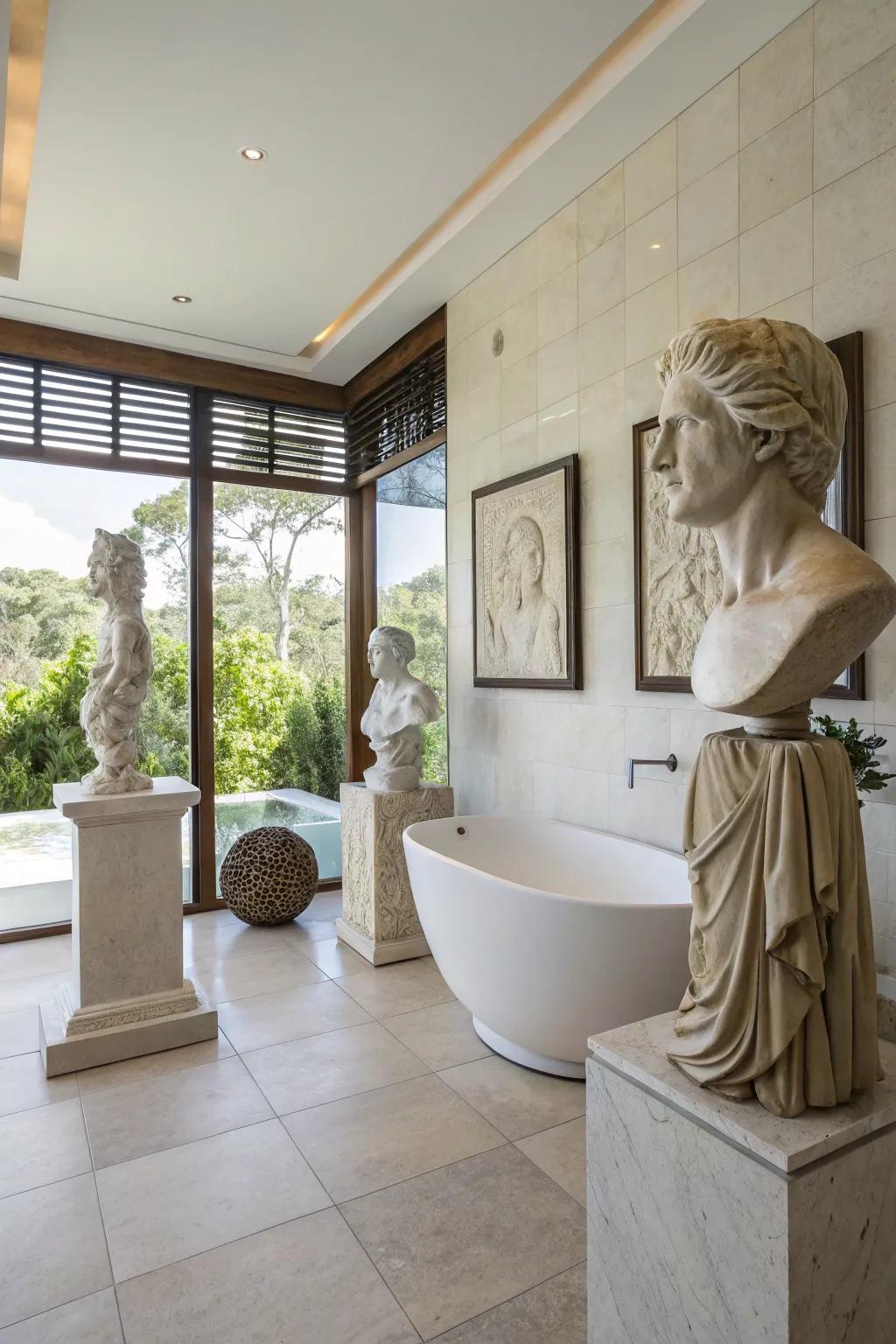 Three-dimensional art contributes appealing depth and texture.