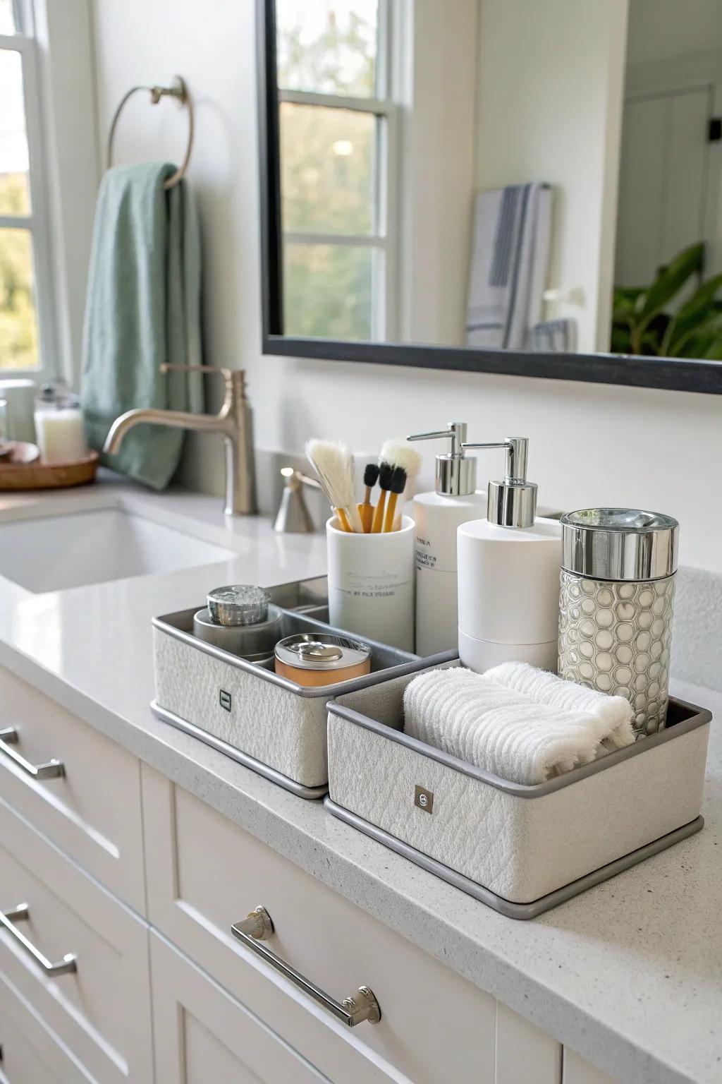 Merge storage and panache for a clutter-free bathroom.