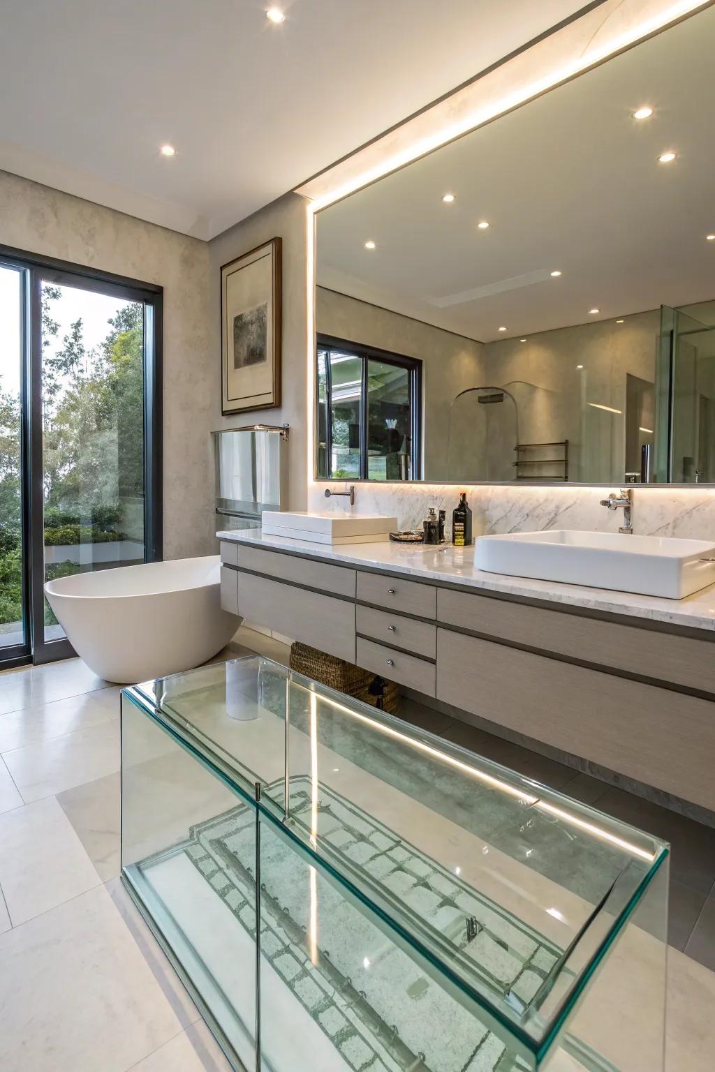 Crystaline countertops bring lightness and elegance to your bathroom.