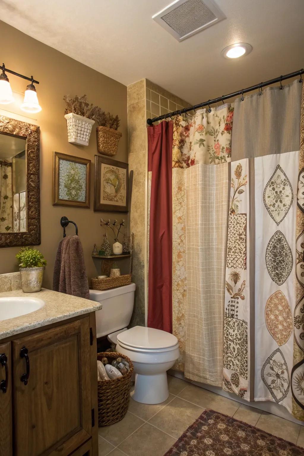 Blend and match aesthetics for a singular and eclectic restroom aesthetic.
