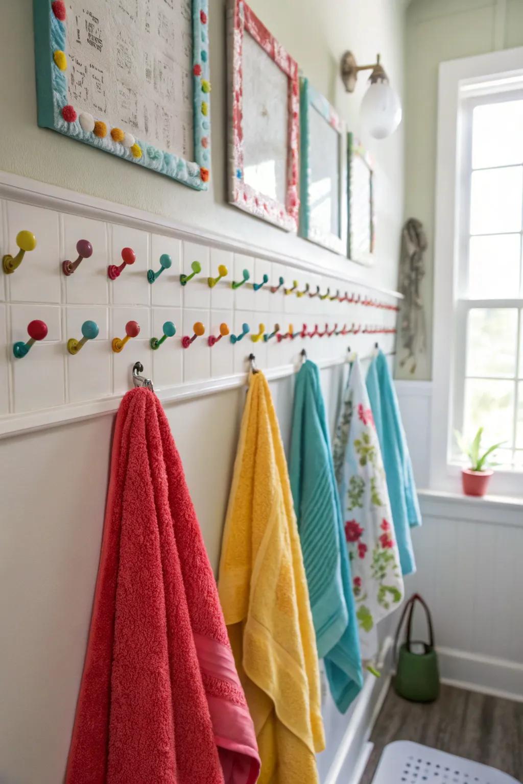 Pegs or knobs add a creative twist to towel displays.