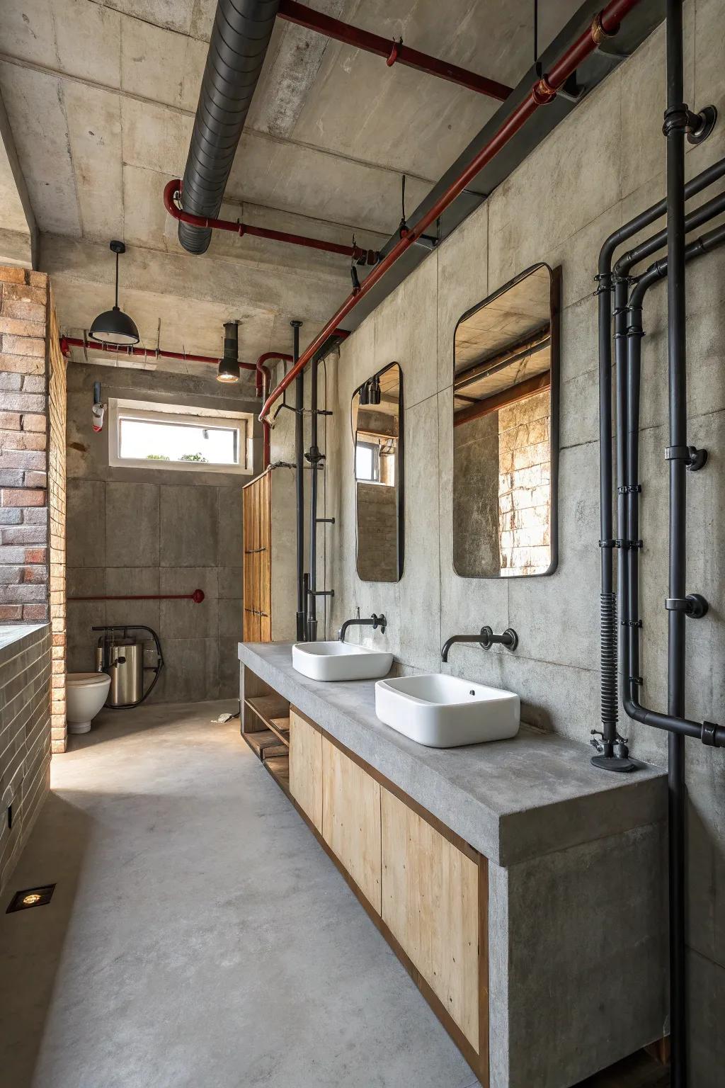 An industrial-chic bathroom layout that stands out with its unique style.
