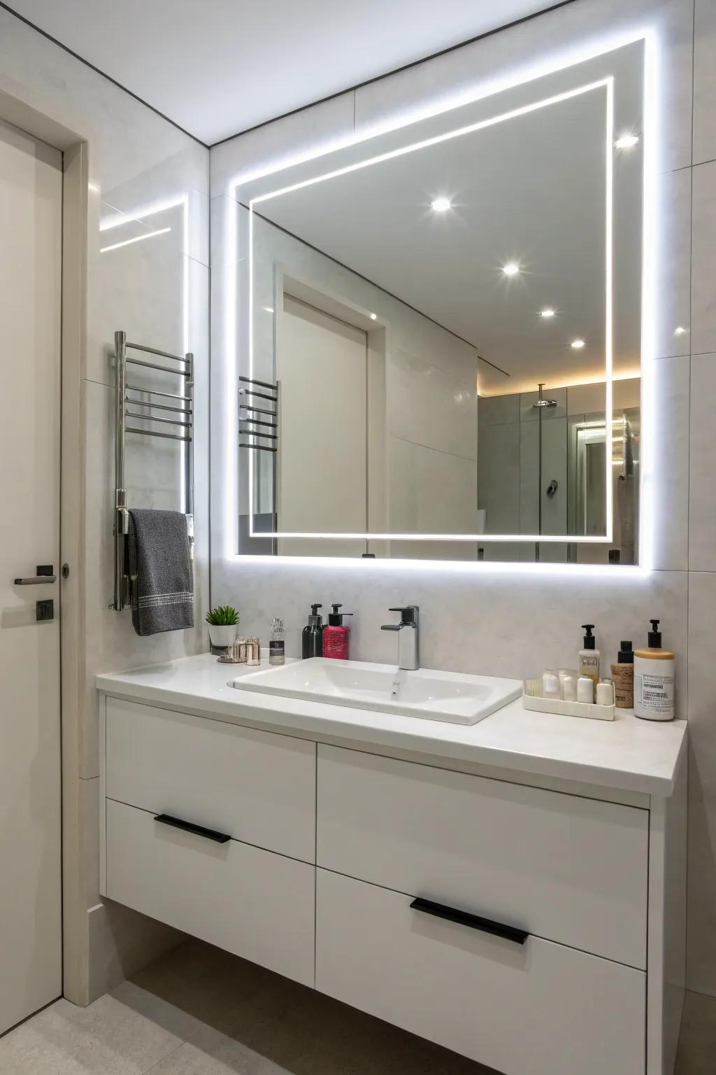 Mirrors with built-in lighting are both stylish and practical.