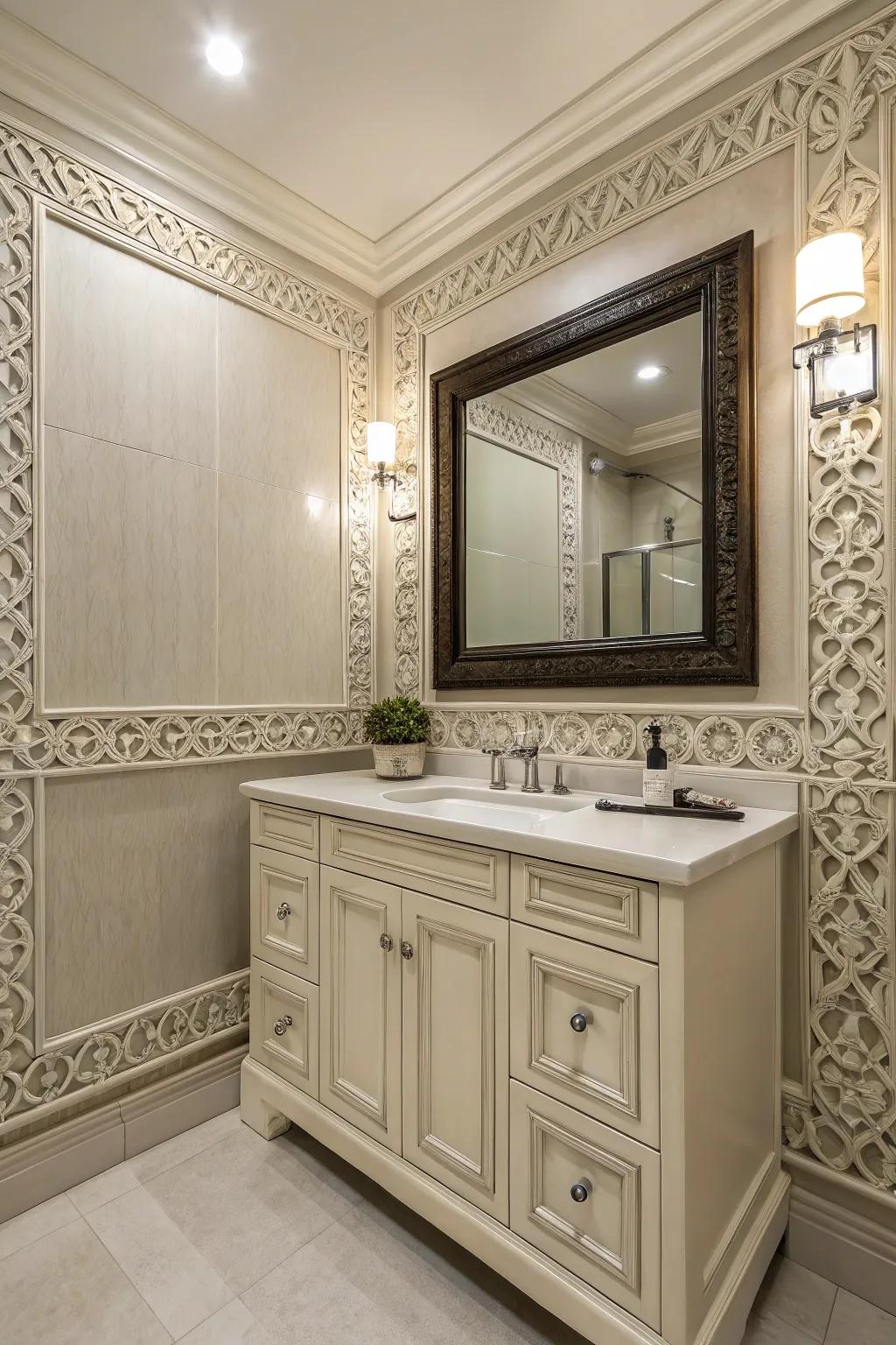Coordinated molding and fixtures create harmony.