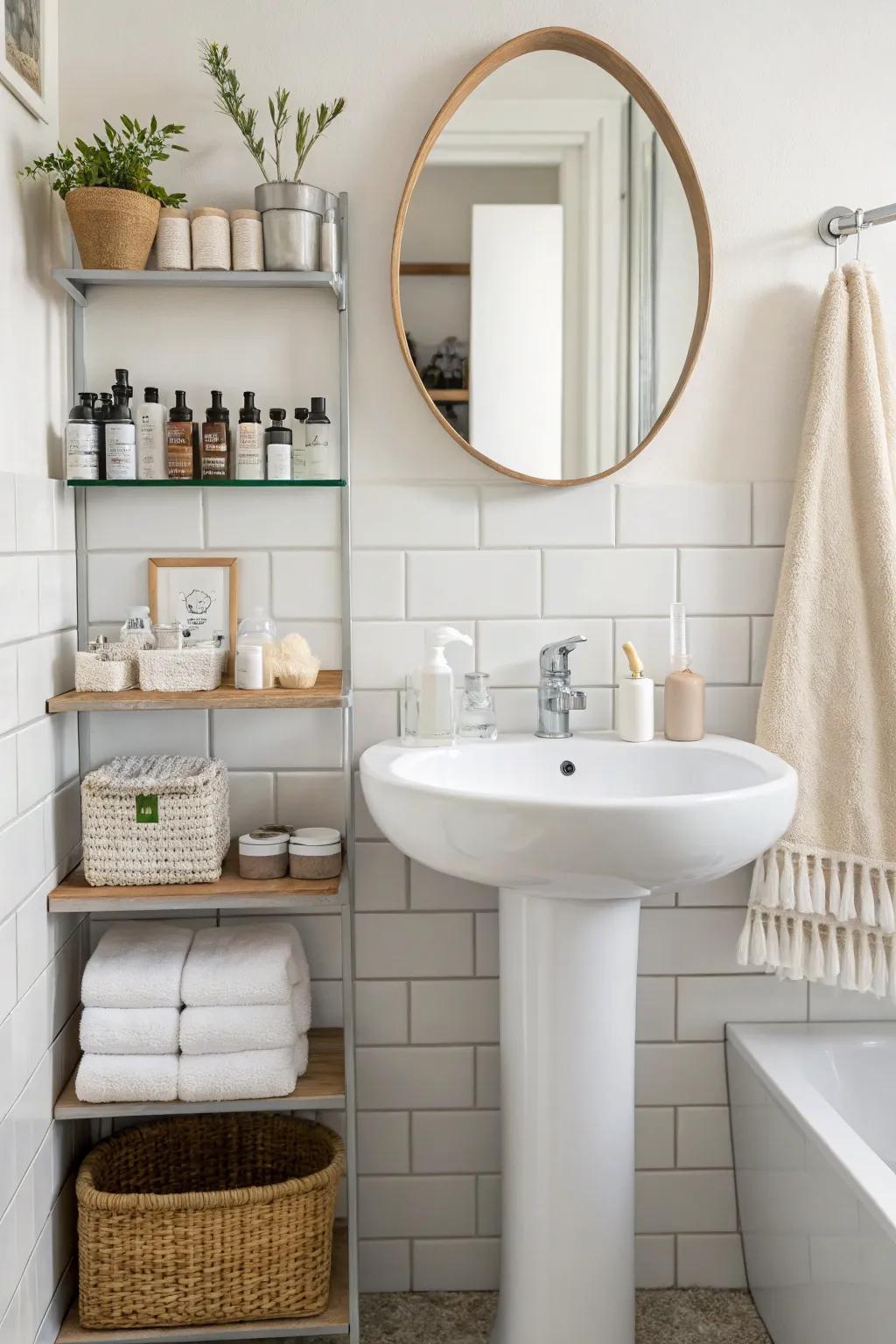 Optimize storage using stylish elevated shelves.