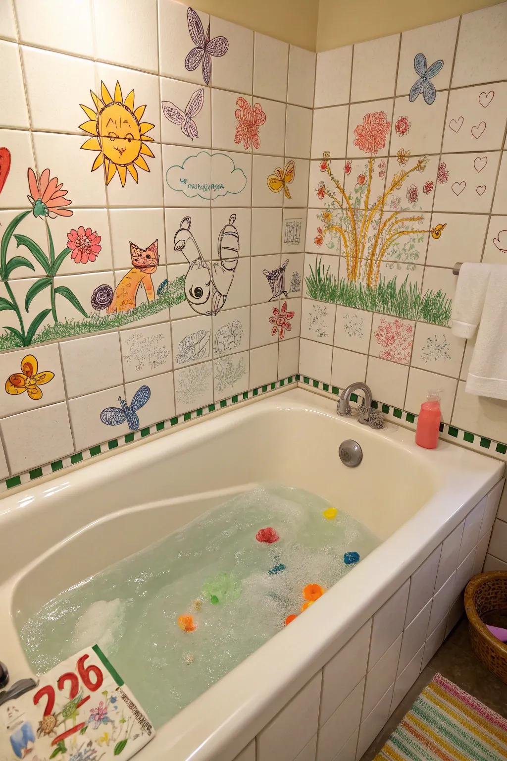 Let creativity flow with vibrant bath crayon art.