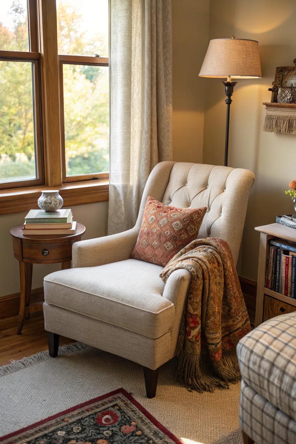 Create a cozy nook with comfortable seating.