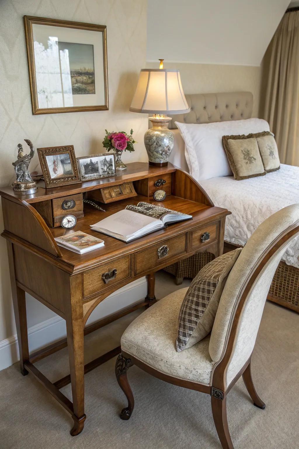 Introduce charm with an antique desk.