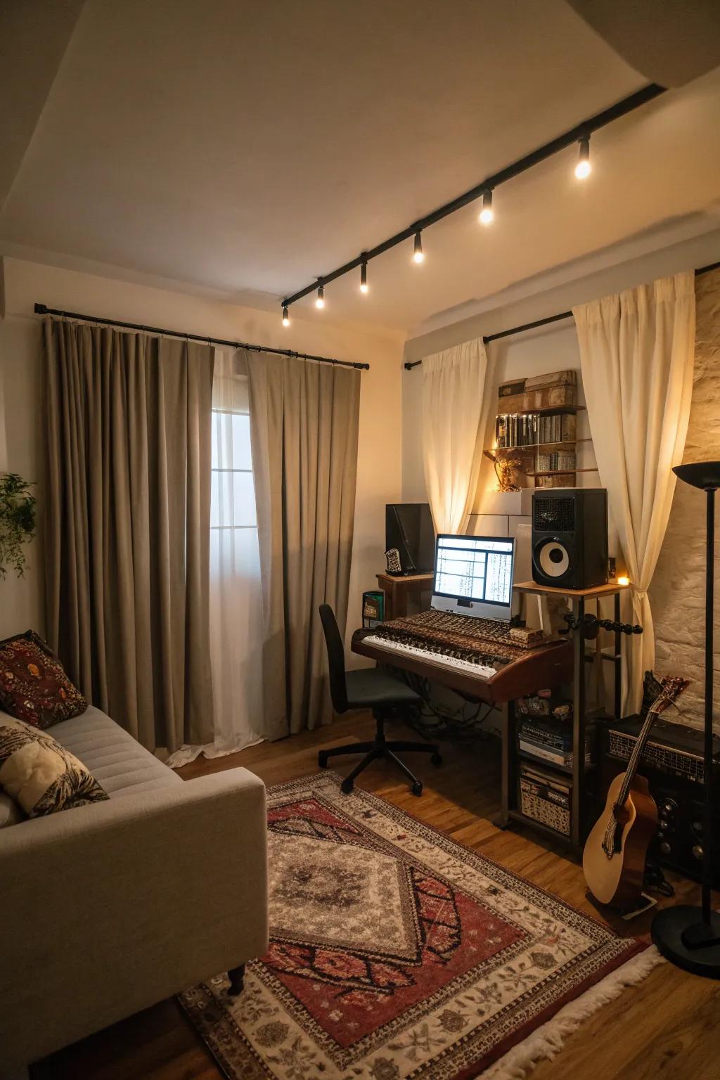 Soundproof curtains contribute to keeping a focused and silent atmosphere within your music studio.