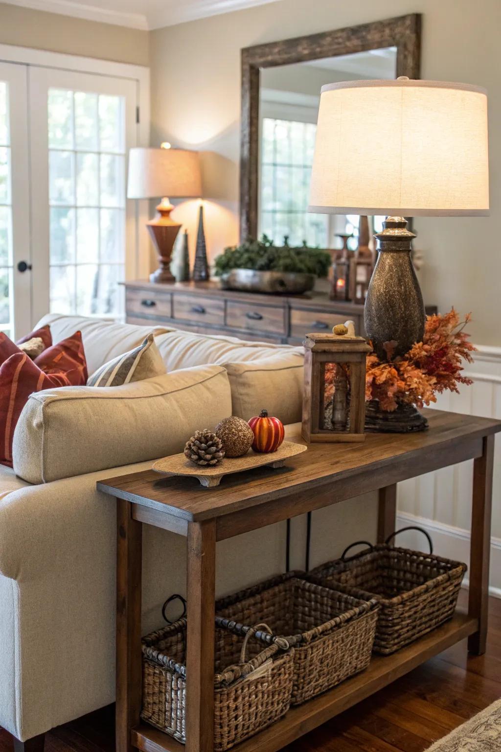 A console surface imparts both utility and panache.