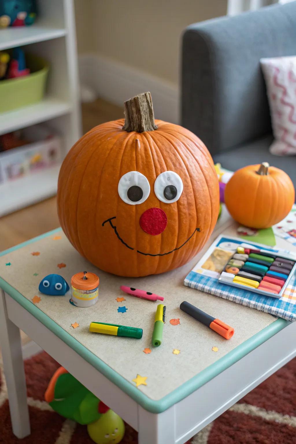 Fashion a pumpkin exhibiting a playful persona.