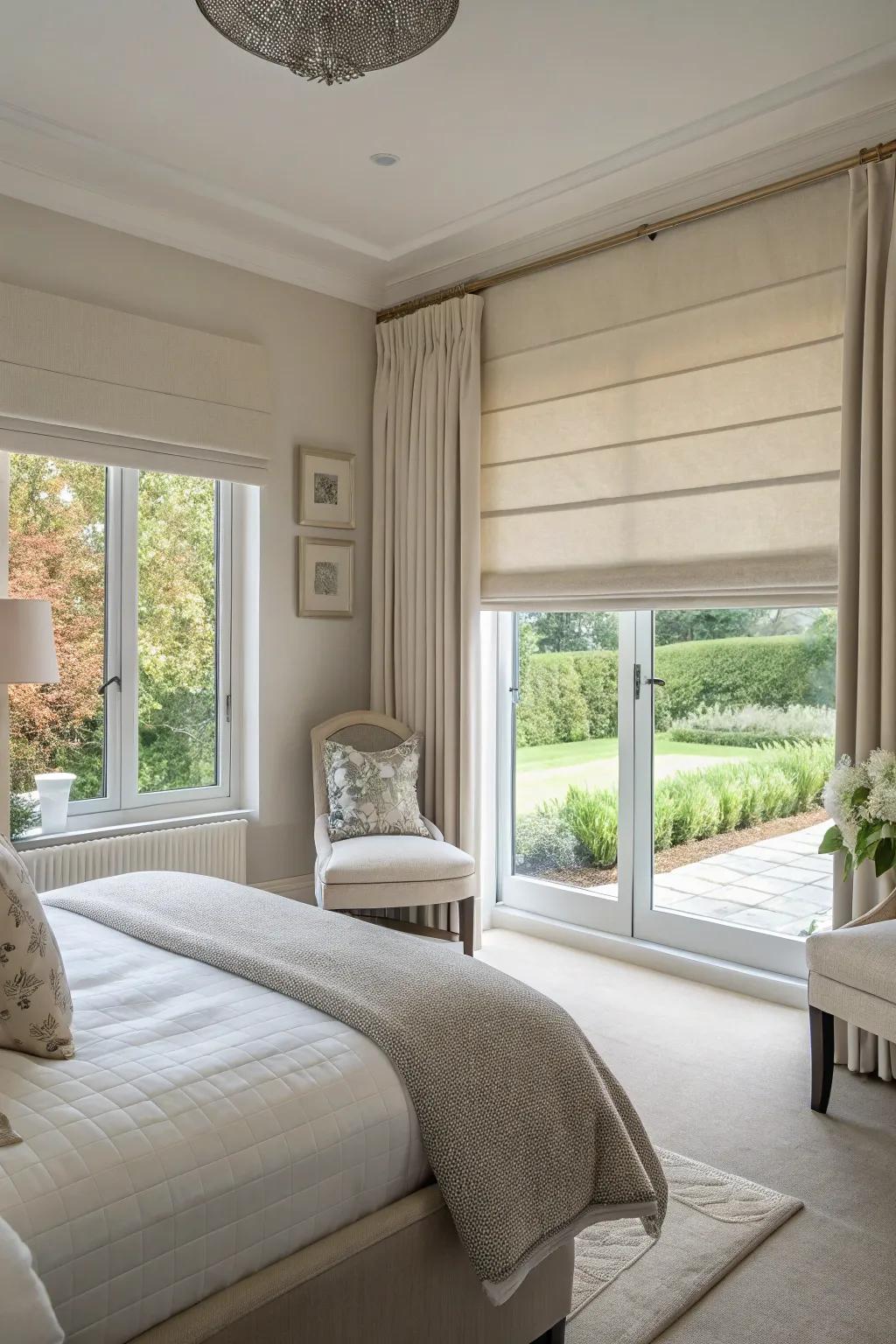 Intelligent shades in a bedroom adjust to the ideal setting, balancing privacy and natural light beautifully.