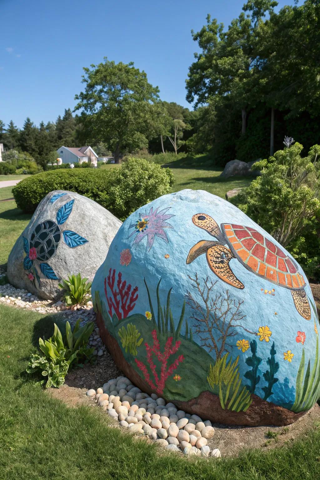 Dive into the ocean with sea-inspired painted stones.