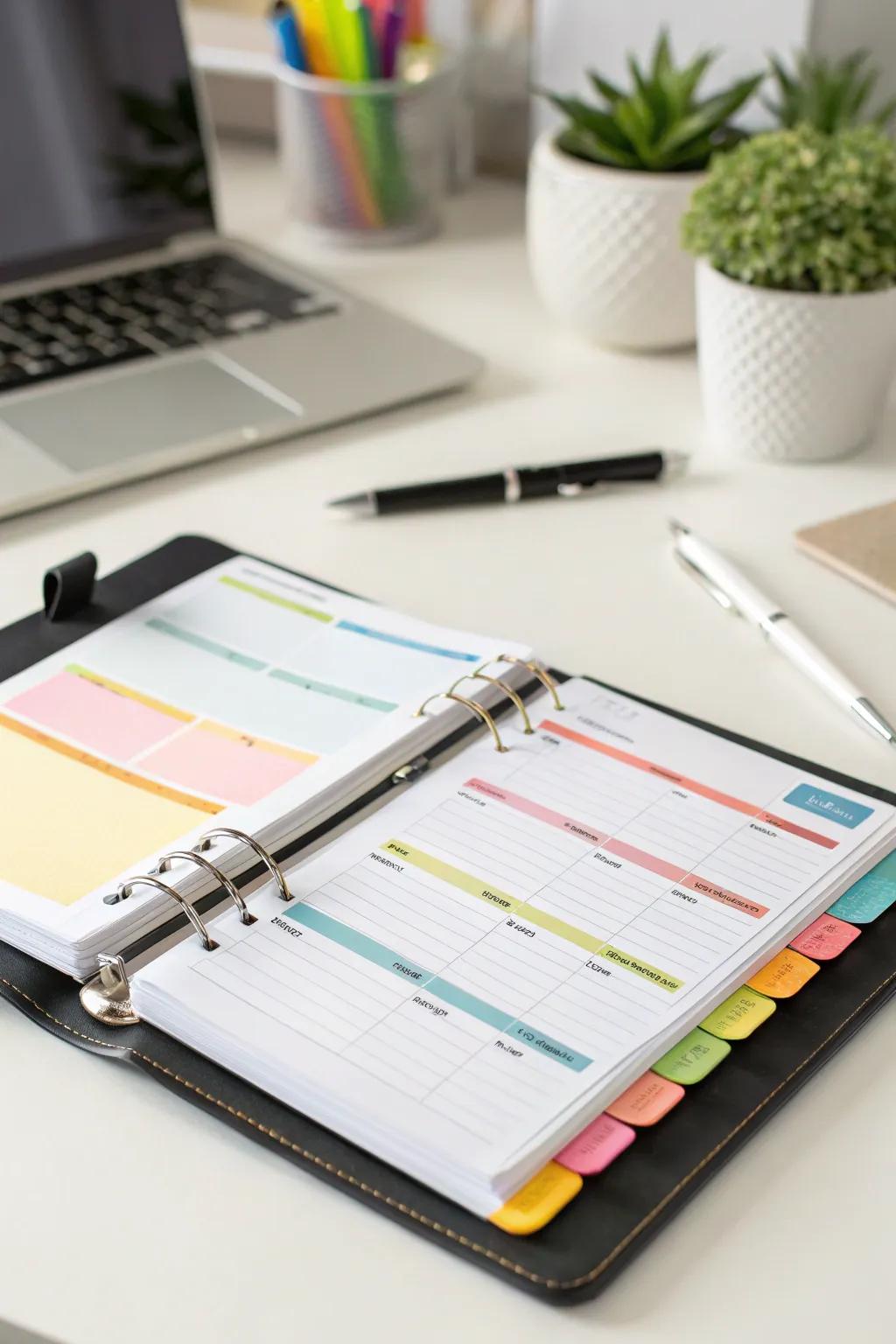 Binder designed for multiple subjects to stay organized.