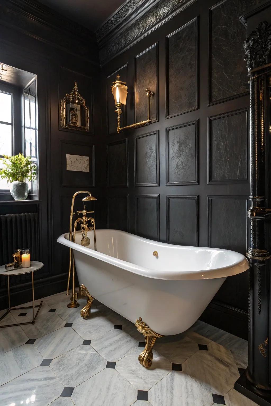 Age-old additions give a vintage charm to ebony bathrooms.