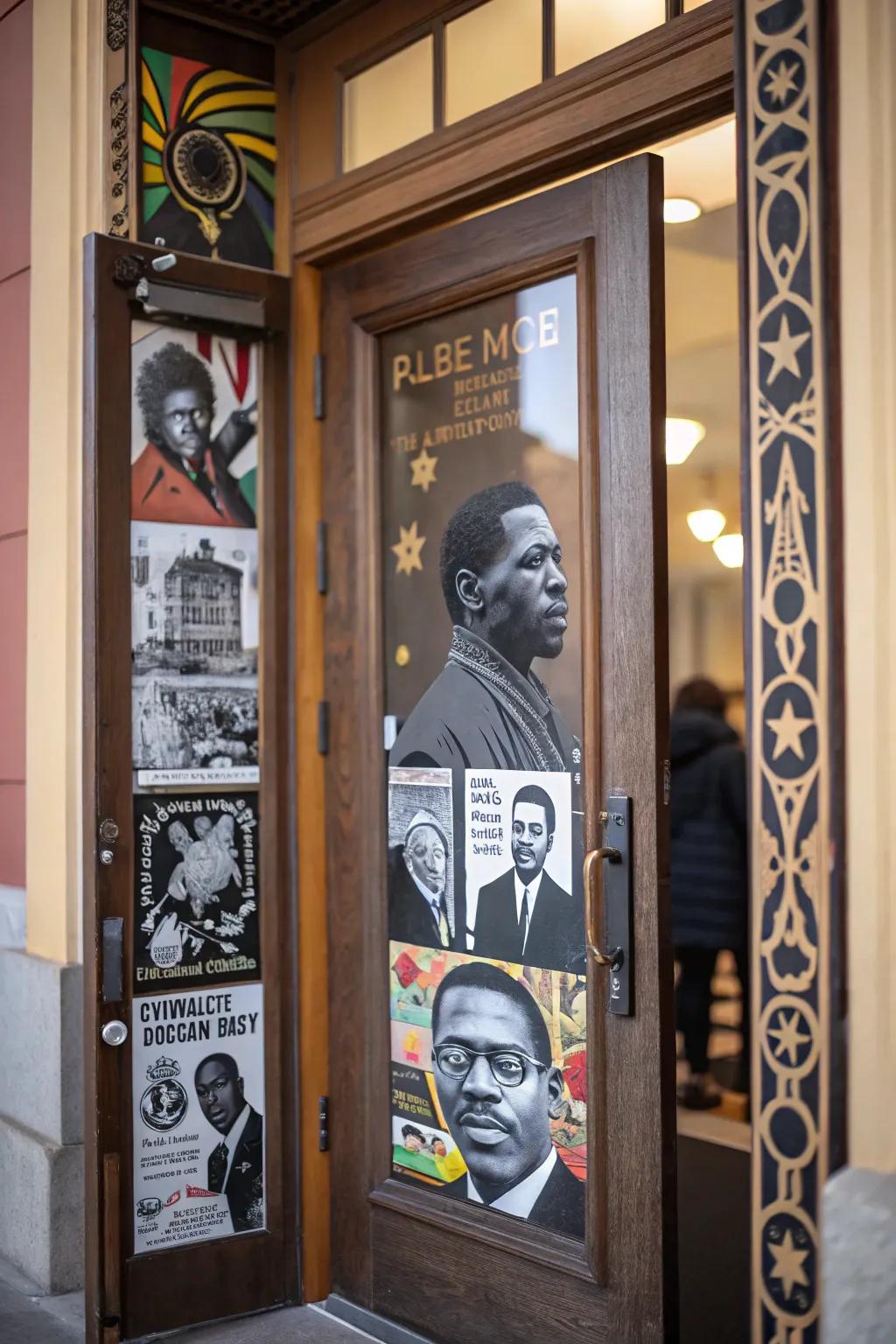 A cultural collection door celebrating a stream of Black achievements.