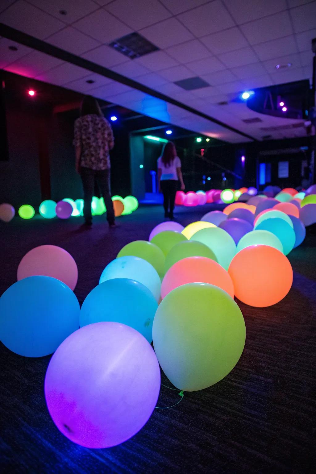 Neon balloons inject a playful radiance into any gathering.