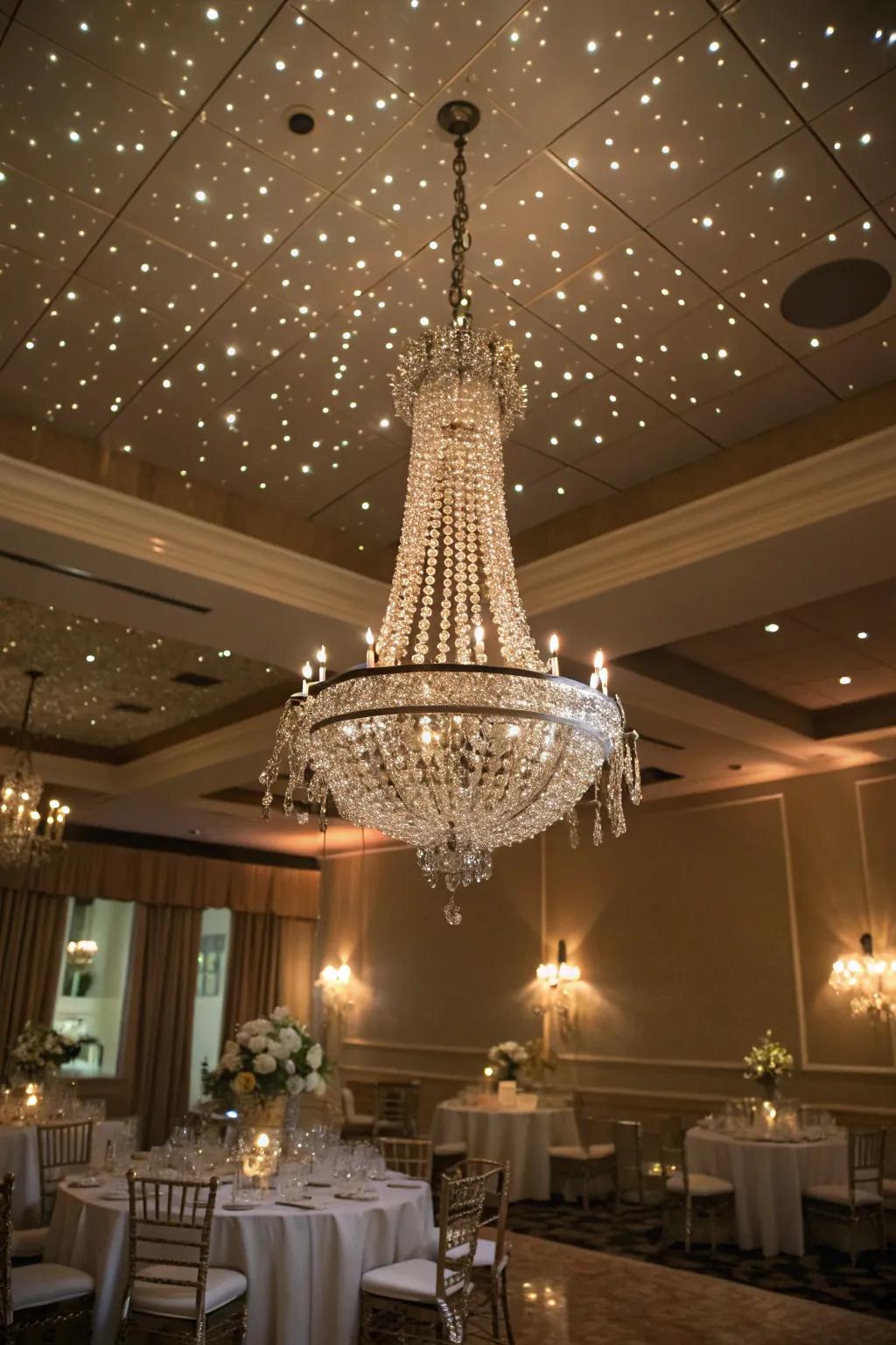 Crystal chandeliers fill a room with sparkle.