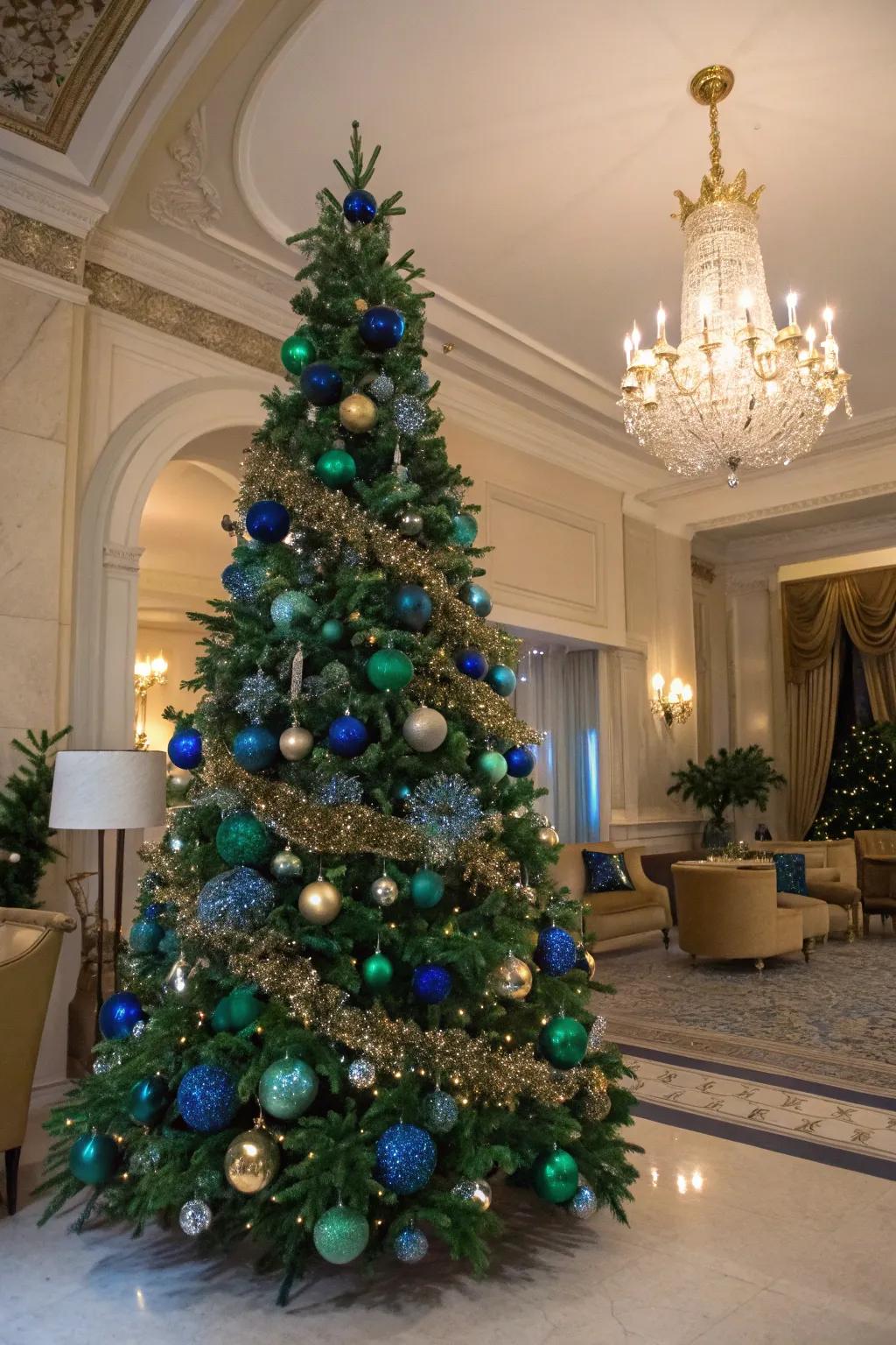 A glamorous sapphire and emerald tree sparkling with elegance.