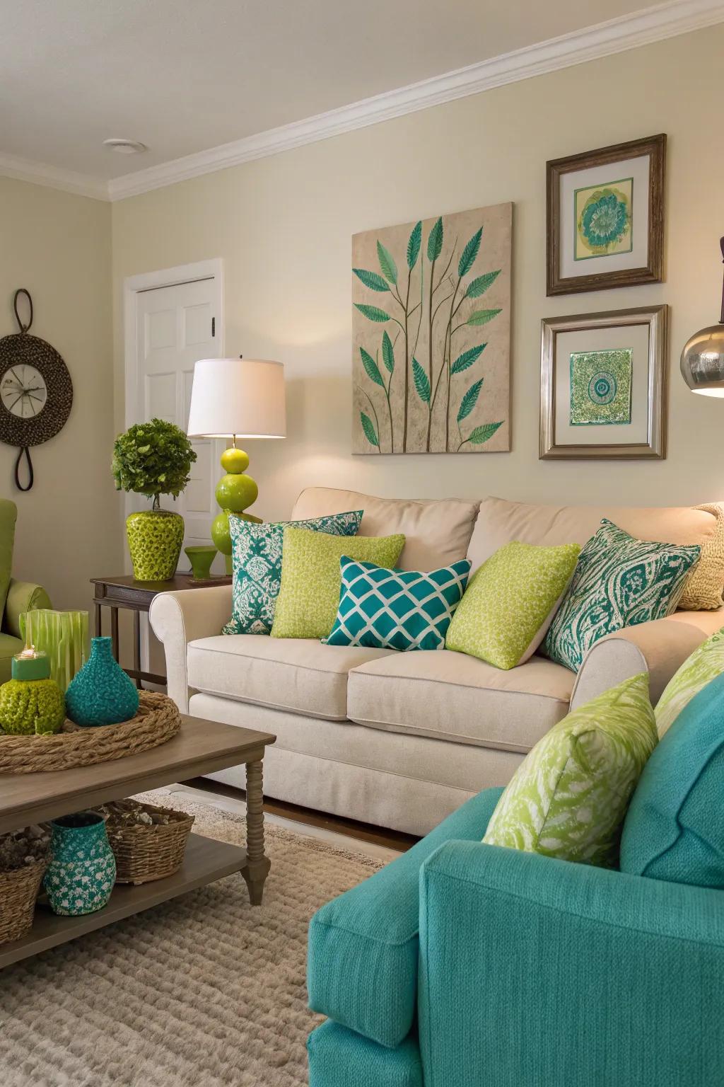 Cyan and citrus highlights infuse vitality and vibrancy.