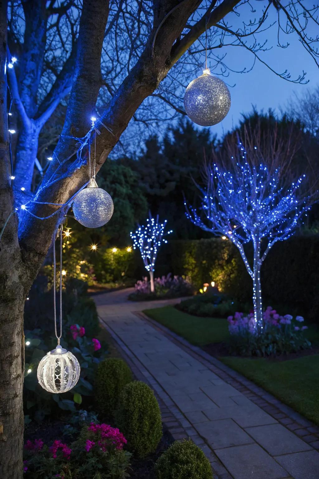 Enchanting exterior elements in blue and argent for Christmas