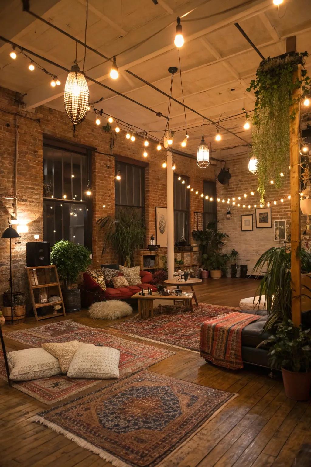 Comfortable illumination elevates the snug ambiance of your boho loft.