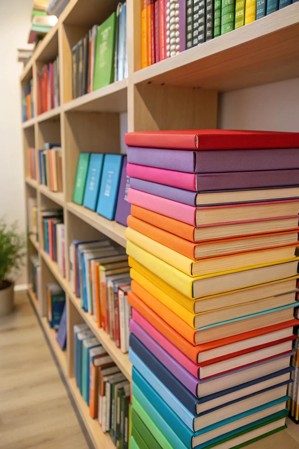 Brighten your space with strong, colorful book covers.