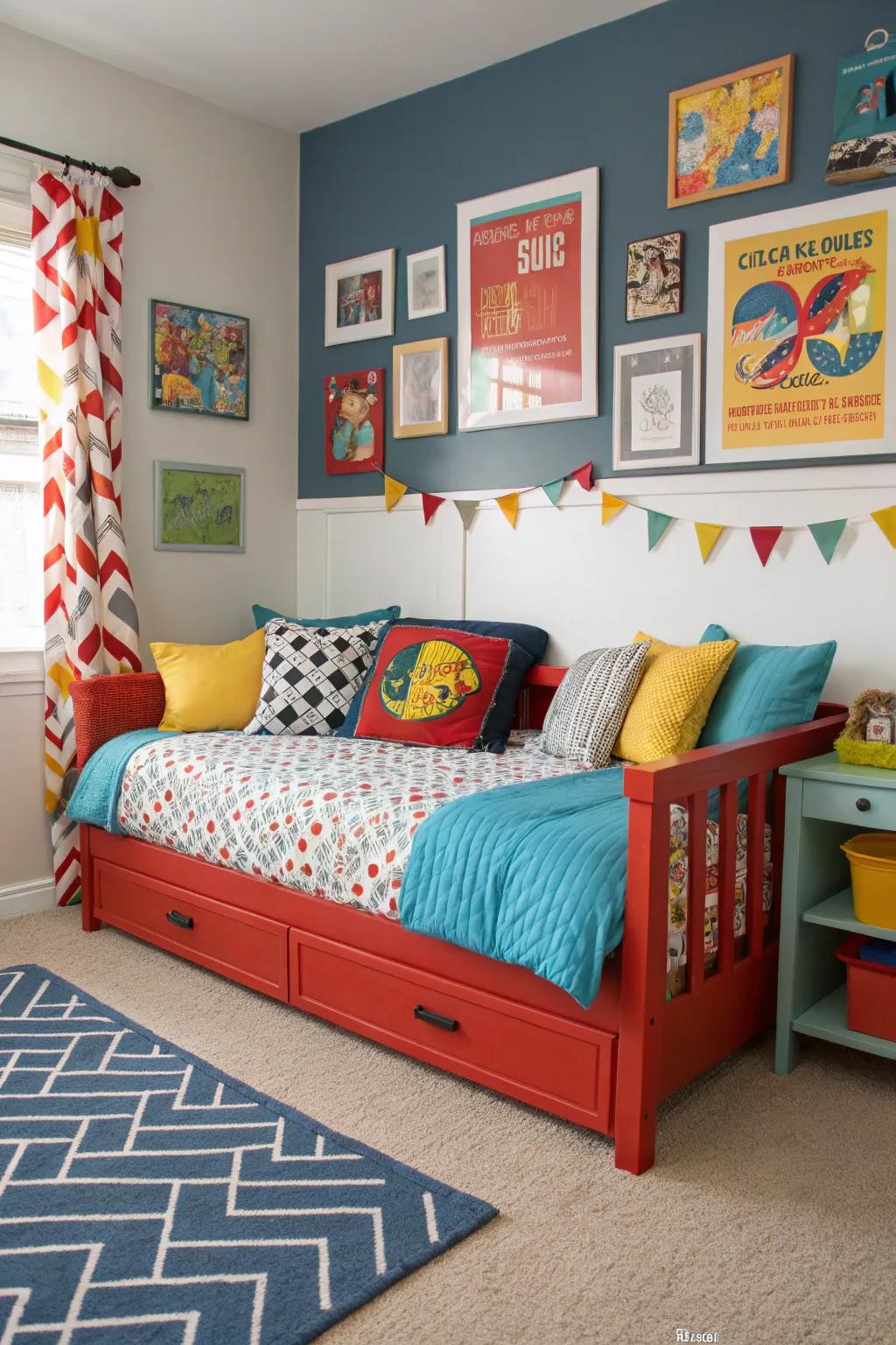 Radiant color highlights can transform a daybed zone into a dynamic setting.