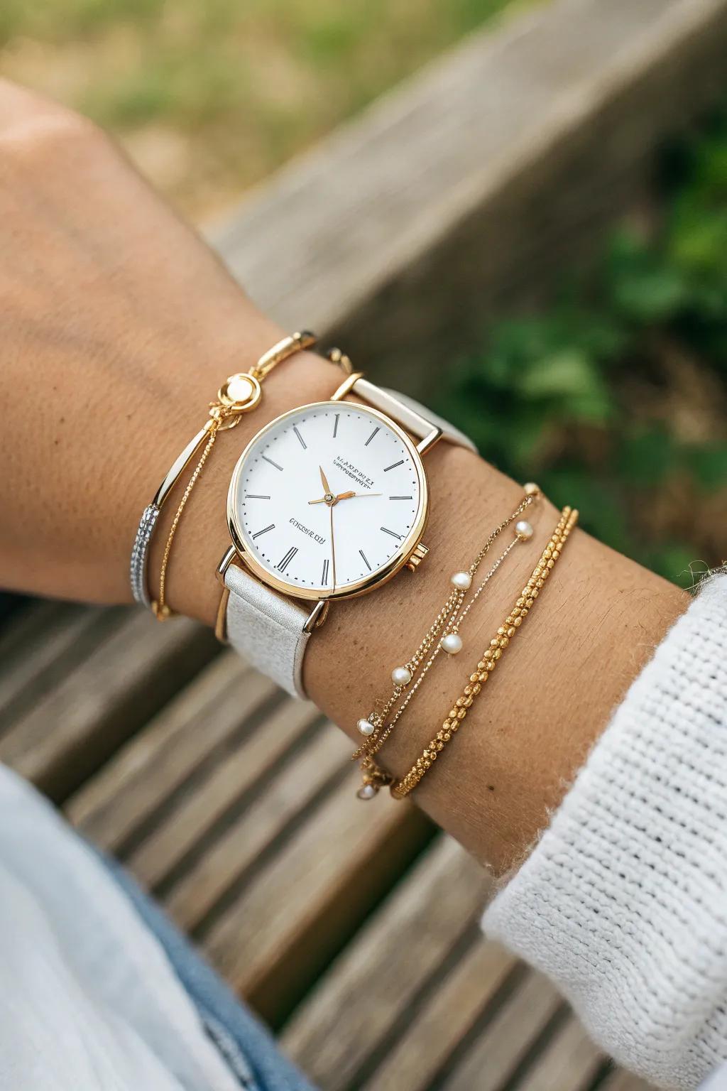 Effortless elegance: Bracelet styling with a classic touch. #MinimalistChic