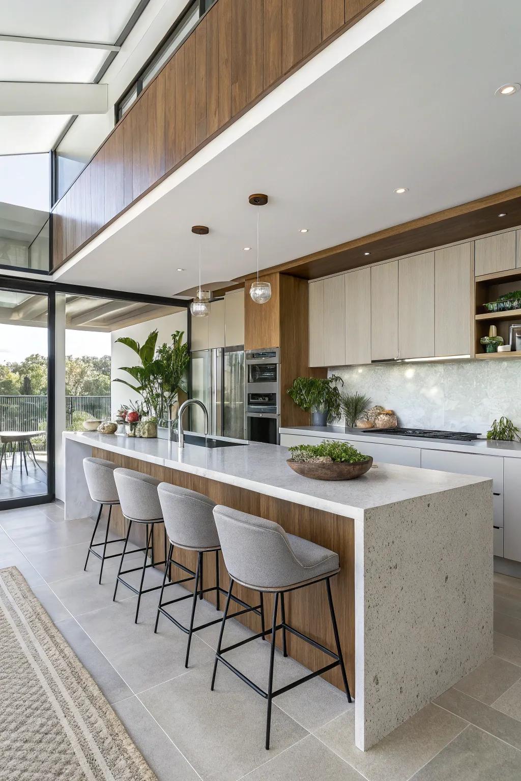 A floating breakfast bar gives kitchen design a contemporary twist.