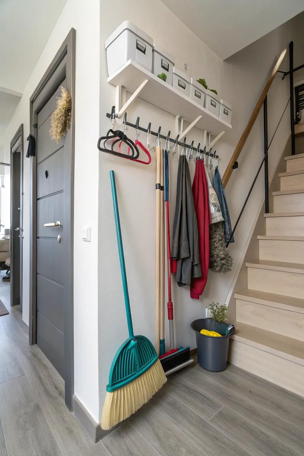 Creative pegs and hangers for small space storage.