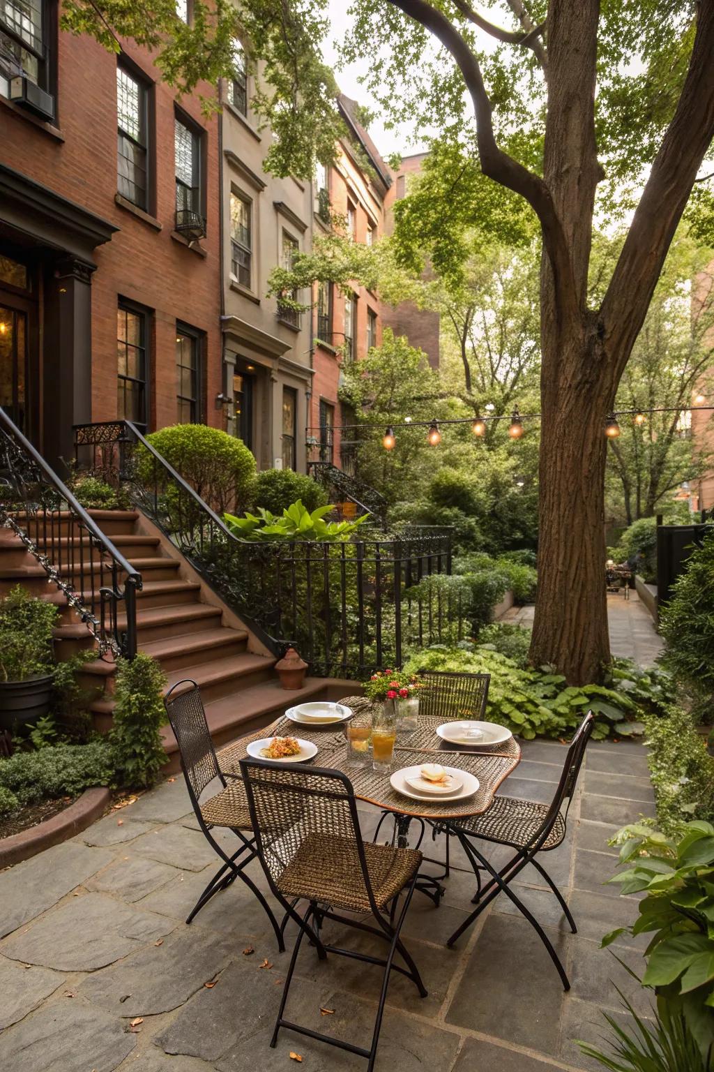 An outdoor dining area gives a great spot for meals under the stars.