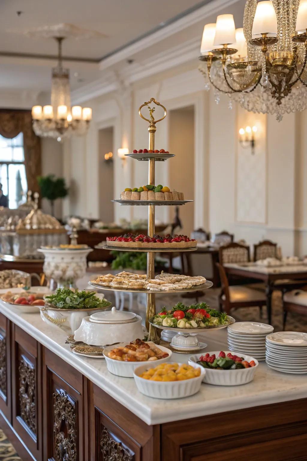 Exquisite service pieces transform your buffet into a visually captivating feast.