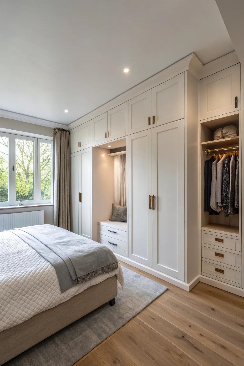Elevated wardrobes provide a modern and airy design.
