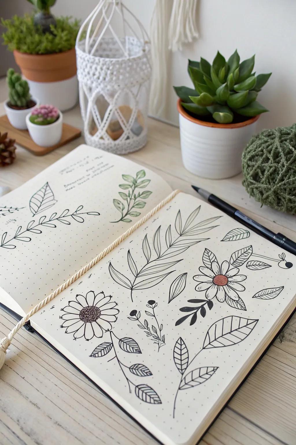 Breathe life into your bullet journal with calming plant and nature themes. 🌿 #BulletJournal #NatureInspired