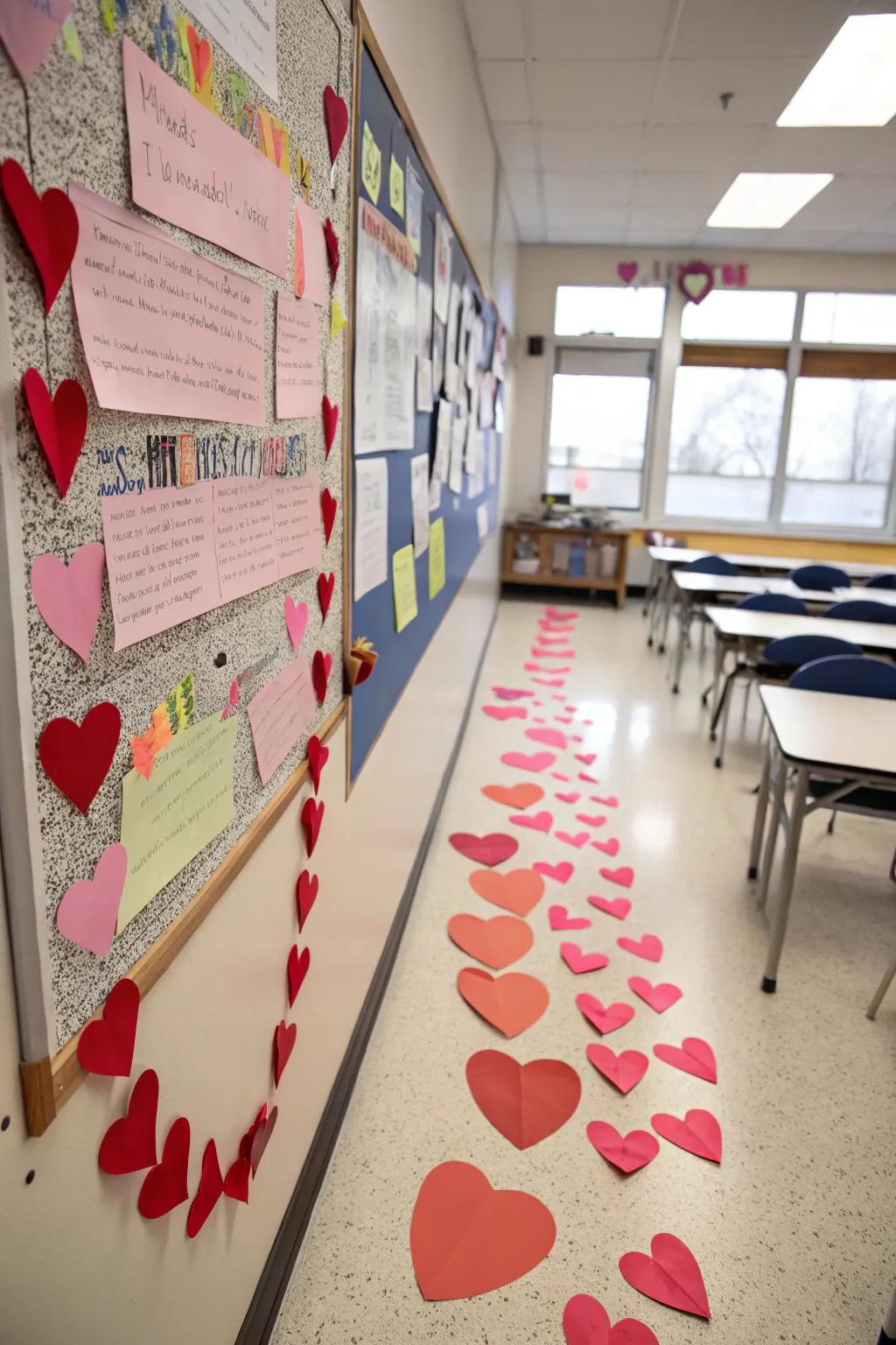 A sequence of document hearts directing to a central symbol of appreciation.