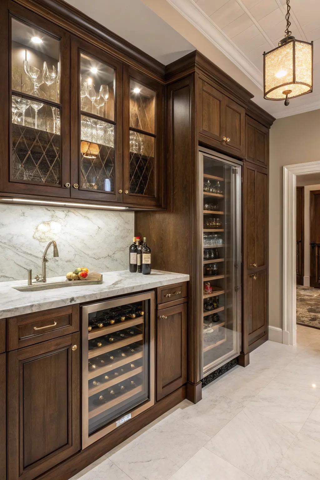 An extravagant service space featuring an integrated drink chiller perfect for social events.