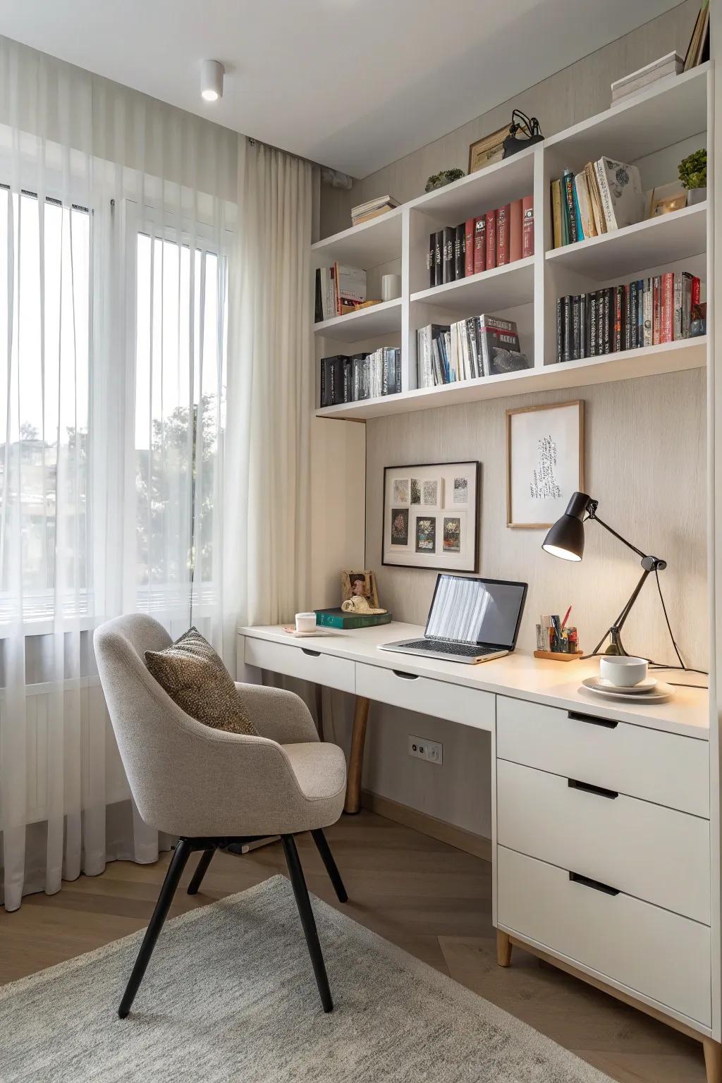 An organized home office encouraging focus and calm.