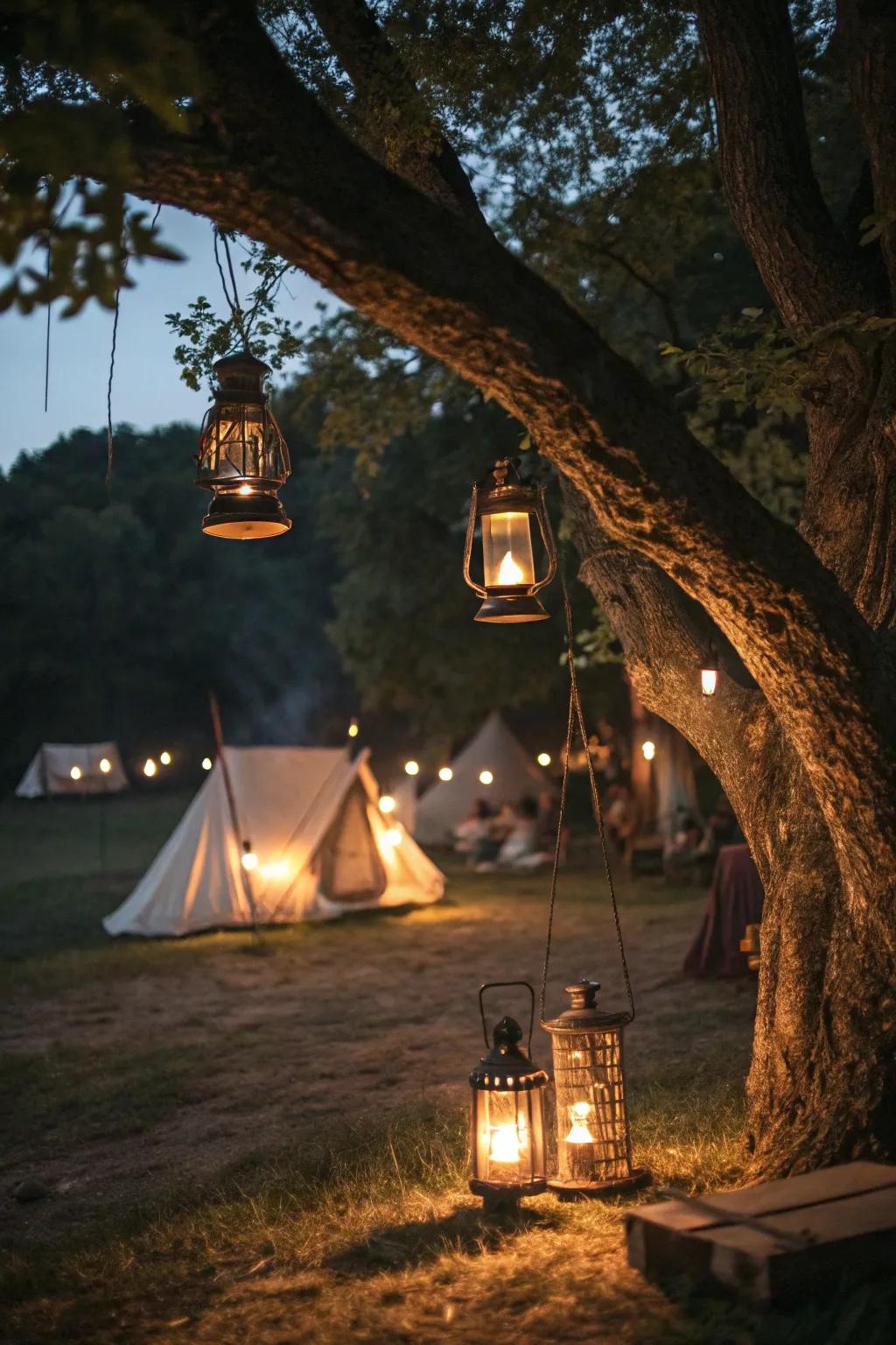 Illuminate your campsite with decorative lanterns for a classic touch.