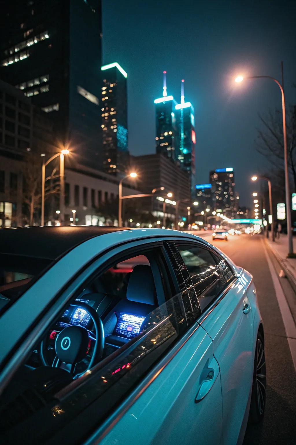 A car glowing with elegance and style, perfect for a glamorous night out.