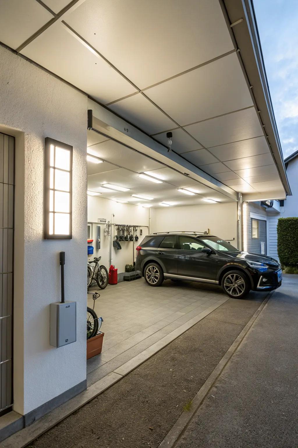 Wall-mounted LED panels provide a polished lighting solution.
