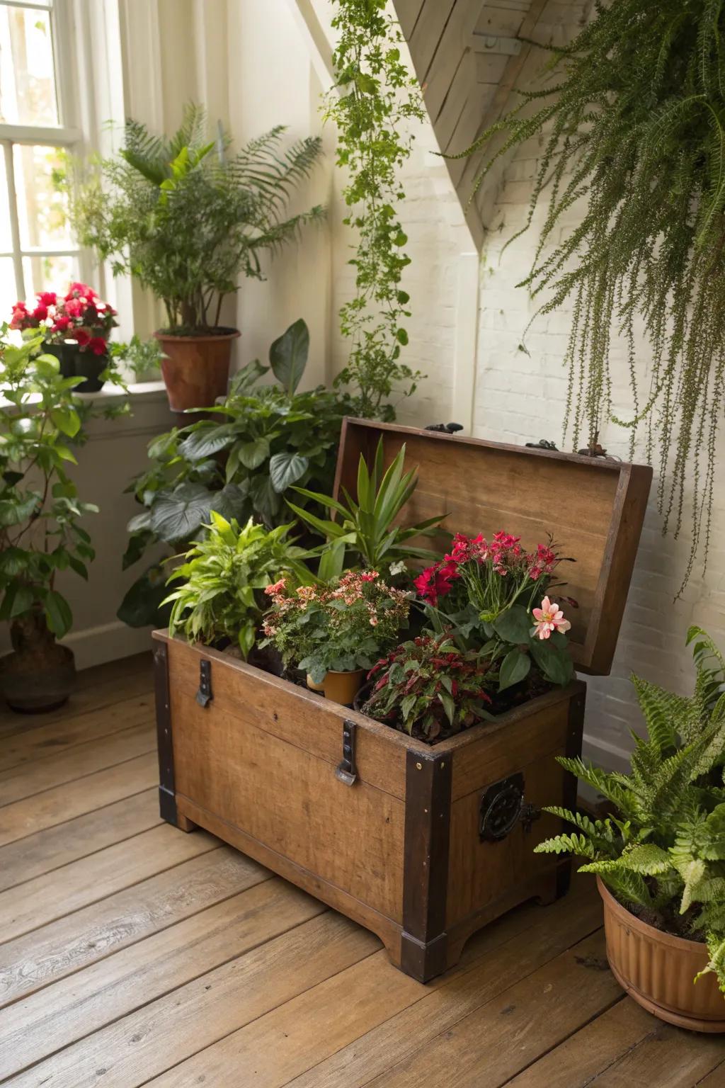 A cedar chest transforms into a lavish display for your beloved plants.