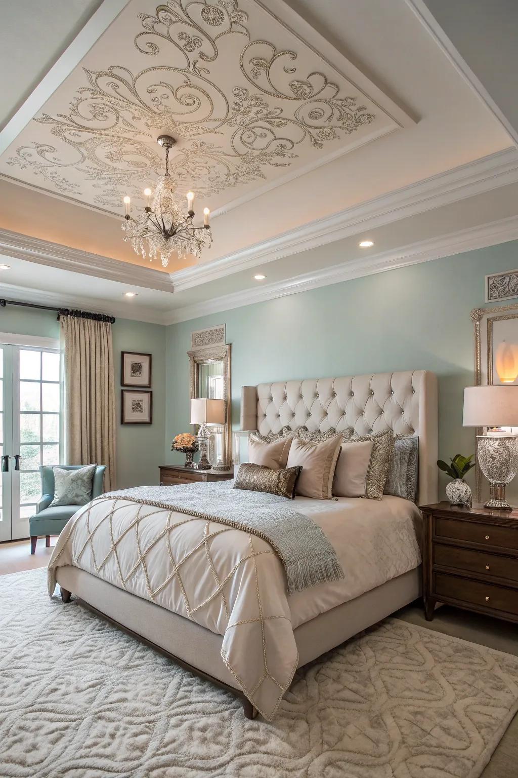 Layered tray ceilings amplify the room's depth and sophistication.