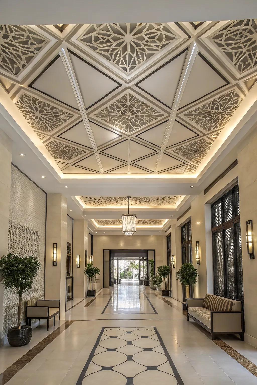 Shaped layouts deliver a modern aesthetic to ceiling aesthetics.