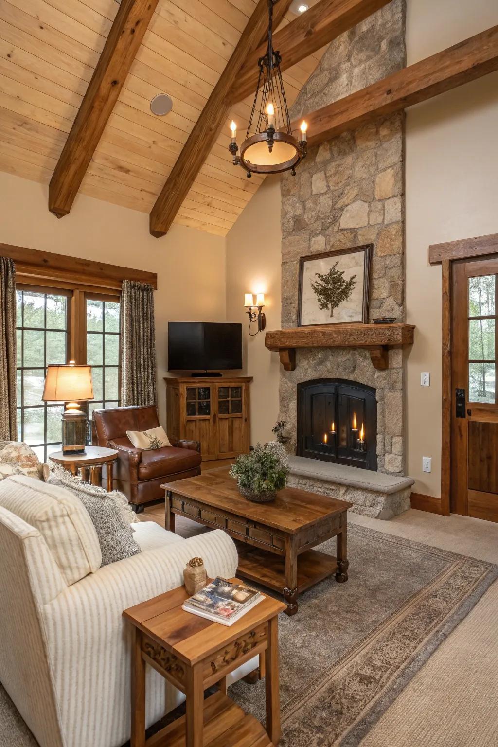 Rustic wood accents for natural warmth.