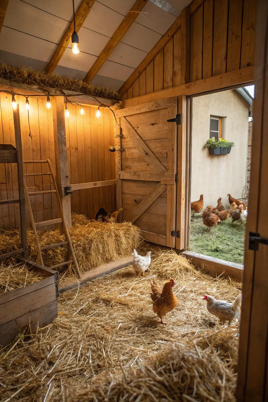 Cozy sleeping area fashions a warm and welcoming space for your chickens.