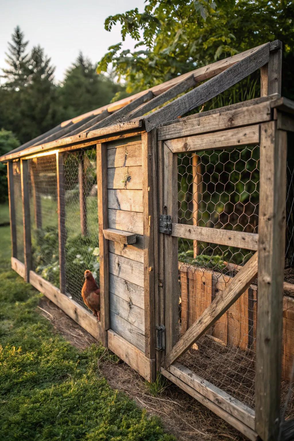 Improve your chicken area with inventive craftsmanship using recovered materials.