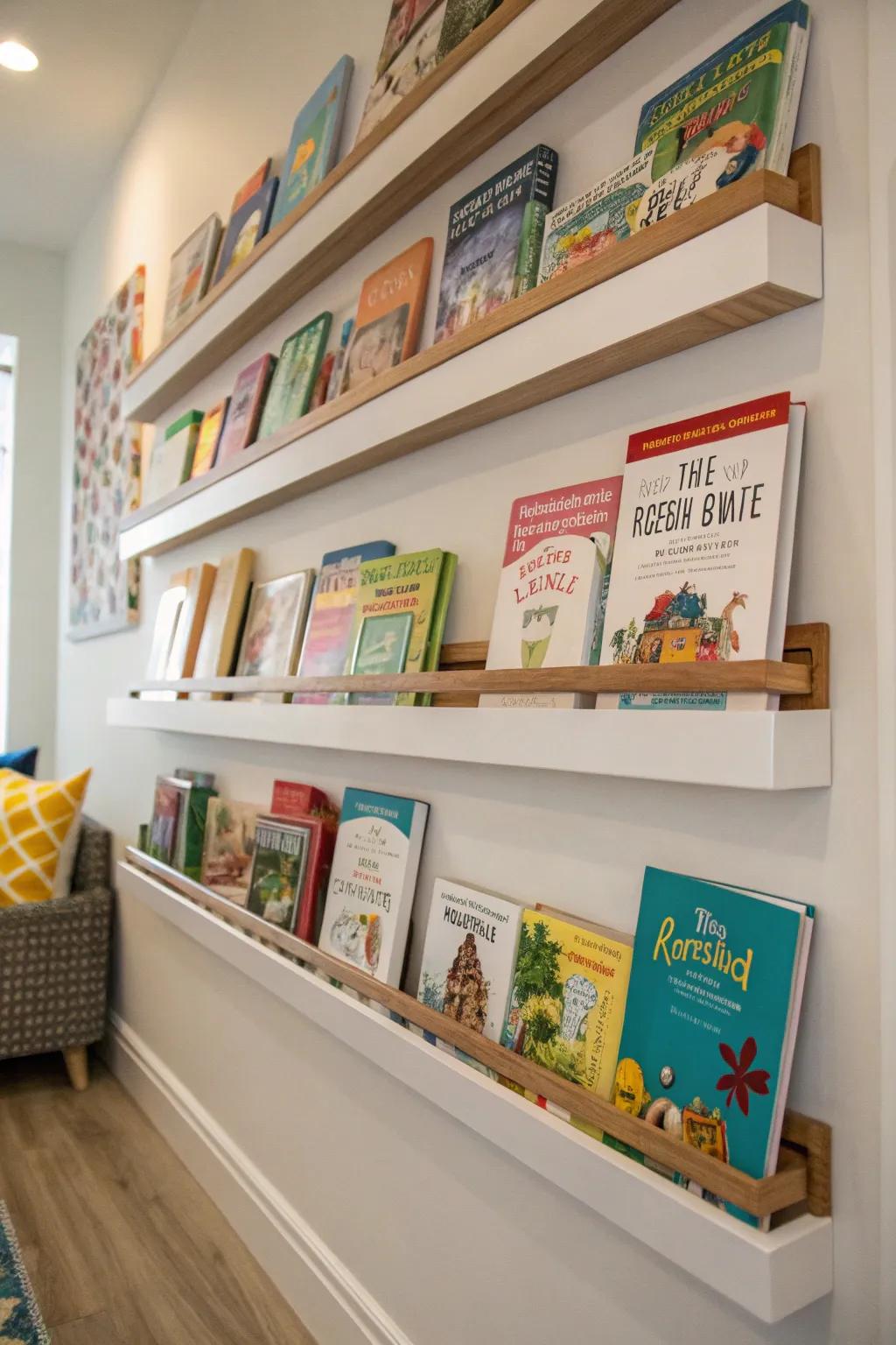 Wall-affixed book fixtures embolden perusing and arrangement.